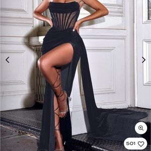 Elegant Velvet Corset Black Maxi Dress​